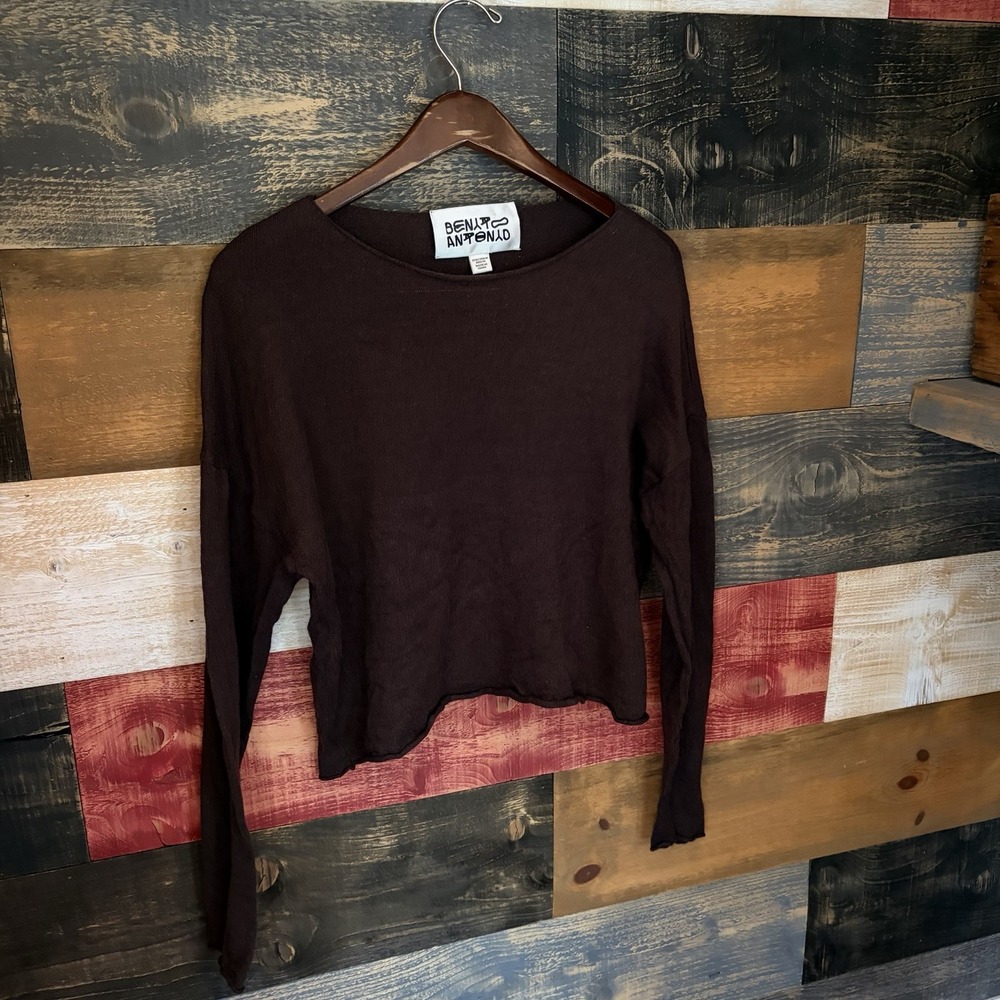 Bad Bunny Zara Benito Antonio Antonyo Linen Wool Brown Cropped Sweater M - Picture 3 of 8